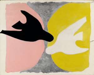Collection particulière. © Leiris SAS Paris © Adagp, Paris 2013 Georges Braque, L’Oiseau noir et l’oiseau blanc, 1960. Huile sur toile, 134 x 167,5 cm.